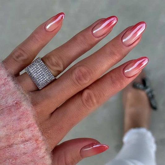 Red Chrome Press On Nails