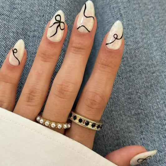 Stripe Bow Press On Nails