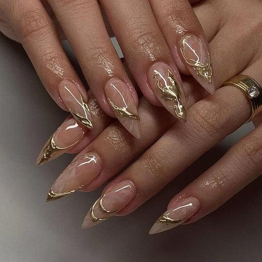 Gold Almond Press On Nails